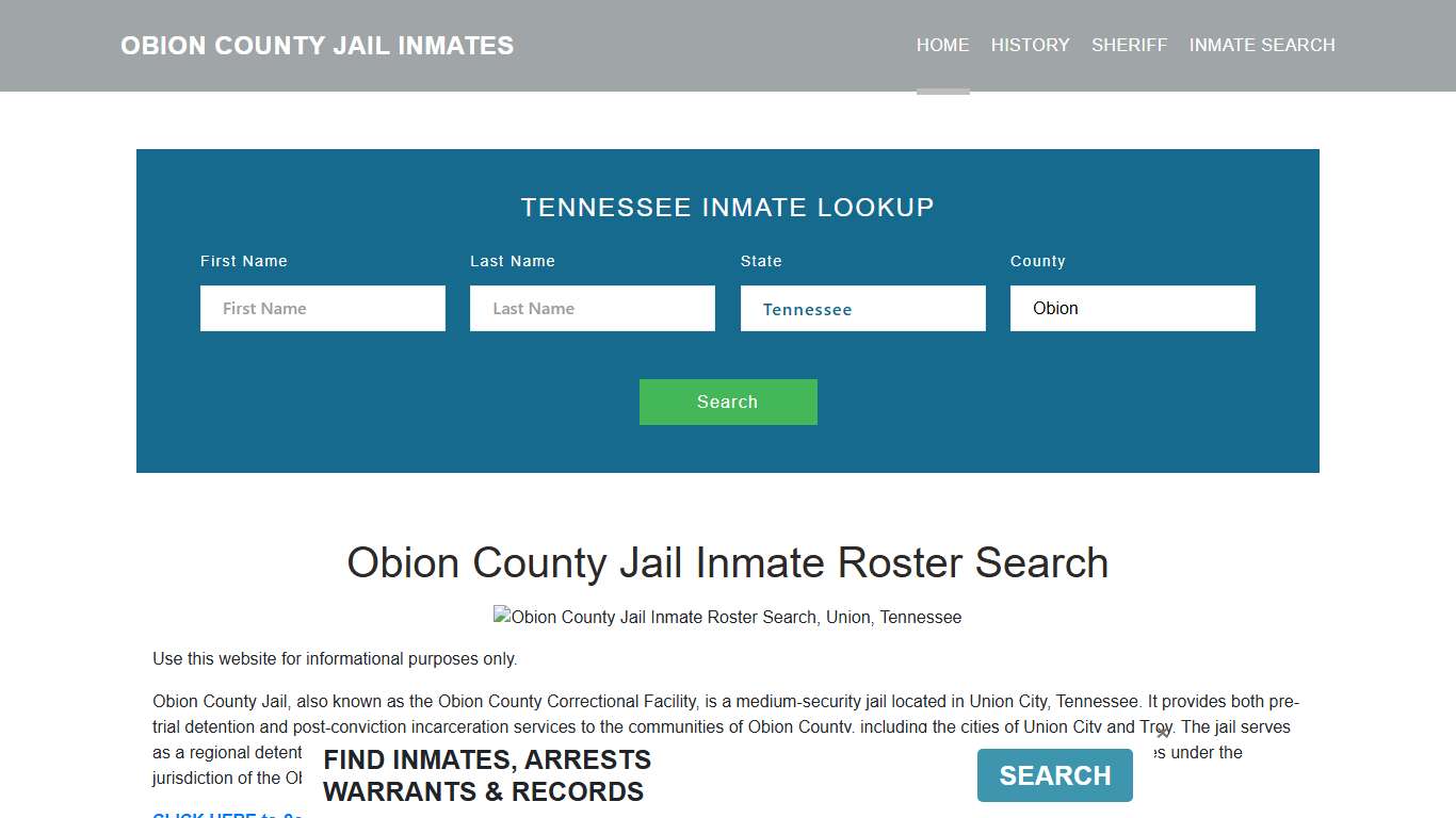 Obion County Jail Inmate Roster Lookup, Union, TN