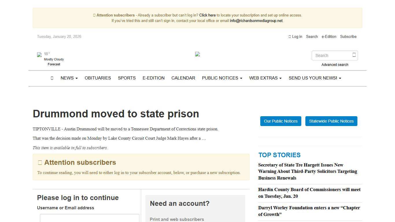 Drummond moved to state prison - The Courier
