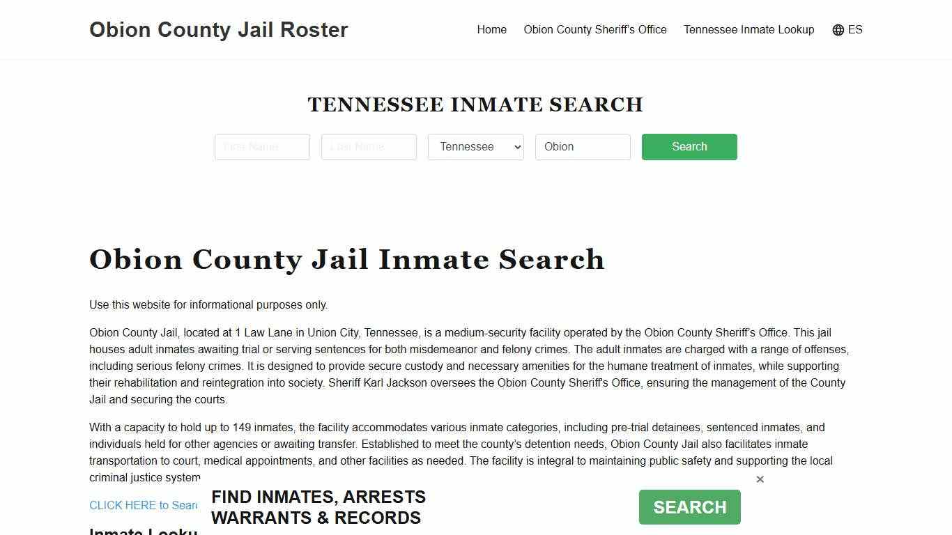 Obion County Jail Roster Lookup, TN, Inmate Search